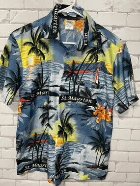 Rima Shirt Mens Small Multicolor St Maarten Holiday Travel Hawaiian Top